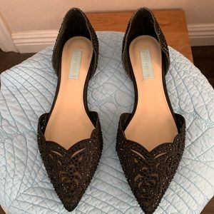 Betsey Johnson Beaded cut out Black Flats sparkling! Size 9